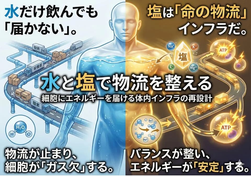 水と塩で体内の物流を整える|ミネラルバランスの基本